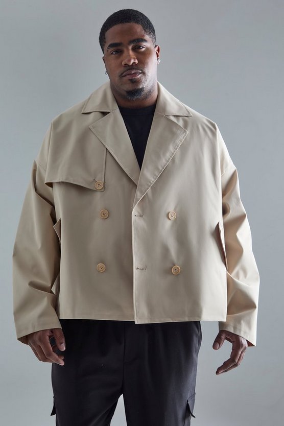 Plus kurzer zweireihiger Trenchcoat