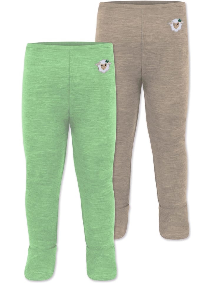 Normani Outdoor Sports 2er Pack Baby Merino Unterhose mit Füßen in Beige/Grün günstig kaufen