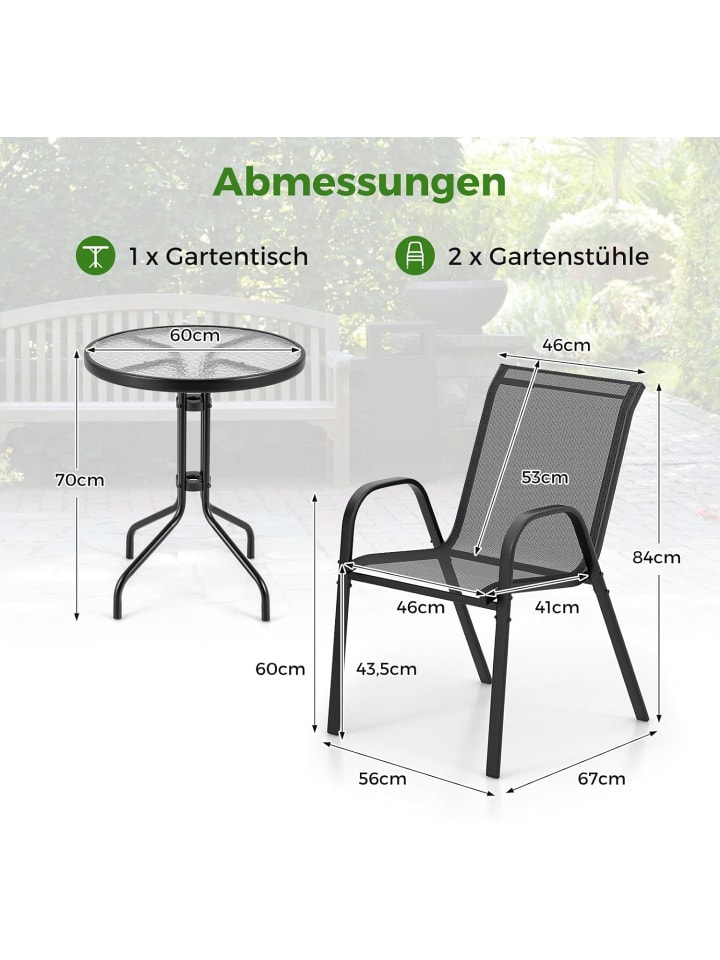 COSTWAY 3 tlg. Balkonmöbel Set in Schwarz günstig kaufen onesize