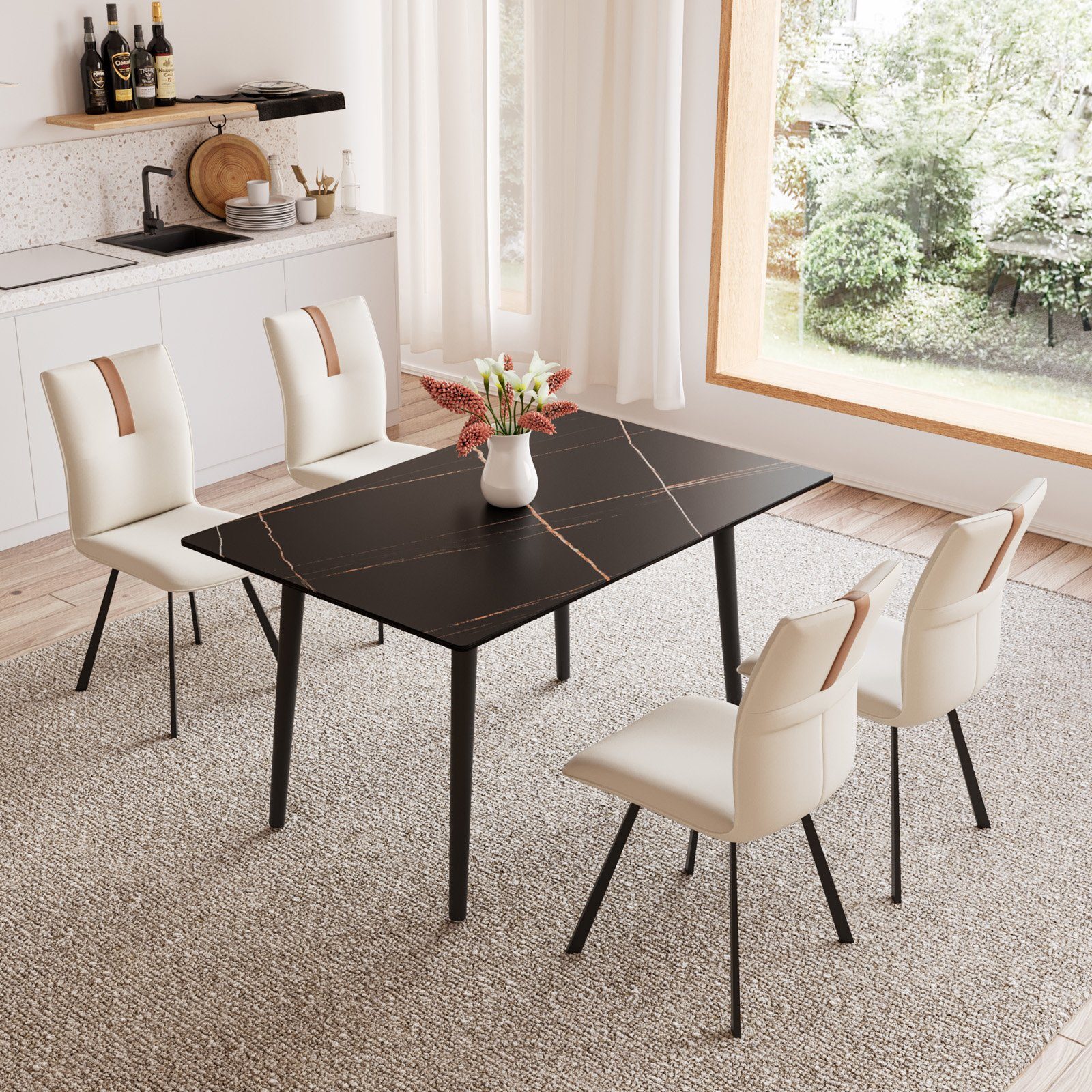 Jiexi Esstisch Moderne Schiefer Küchentisch für Home Küche Wohnzimmer Esszimmer