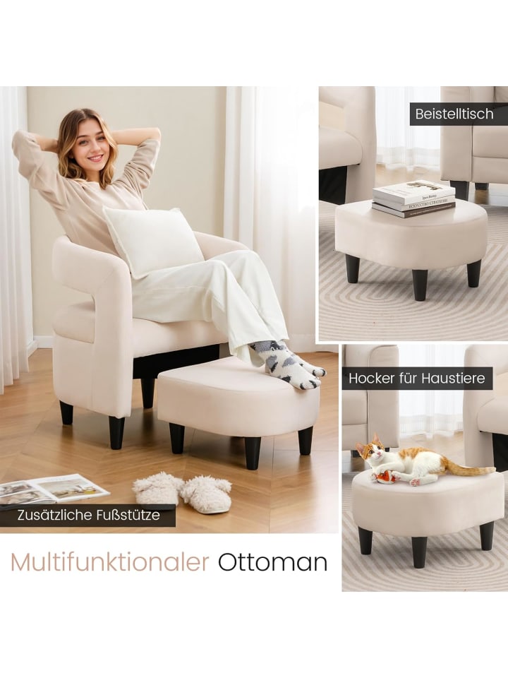 COSTWAY Relaxsessel mit Hocker in Beige günstig kaufen onesize