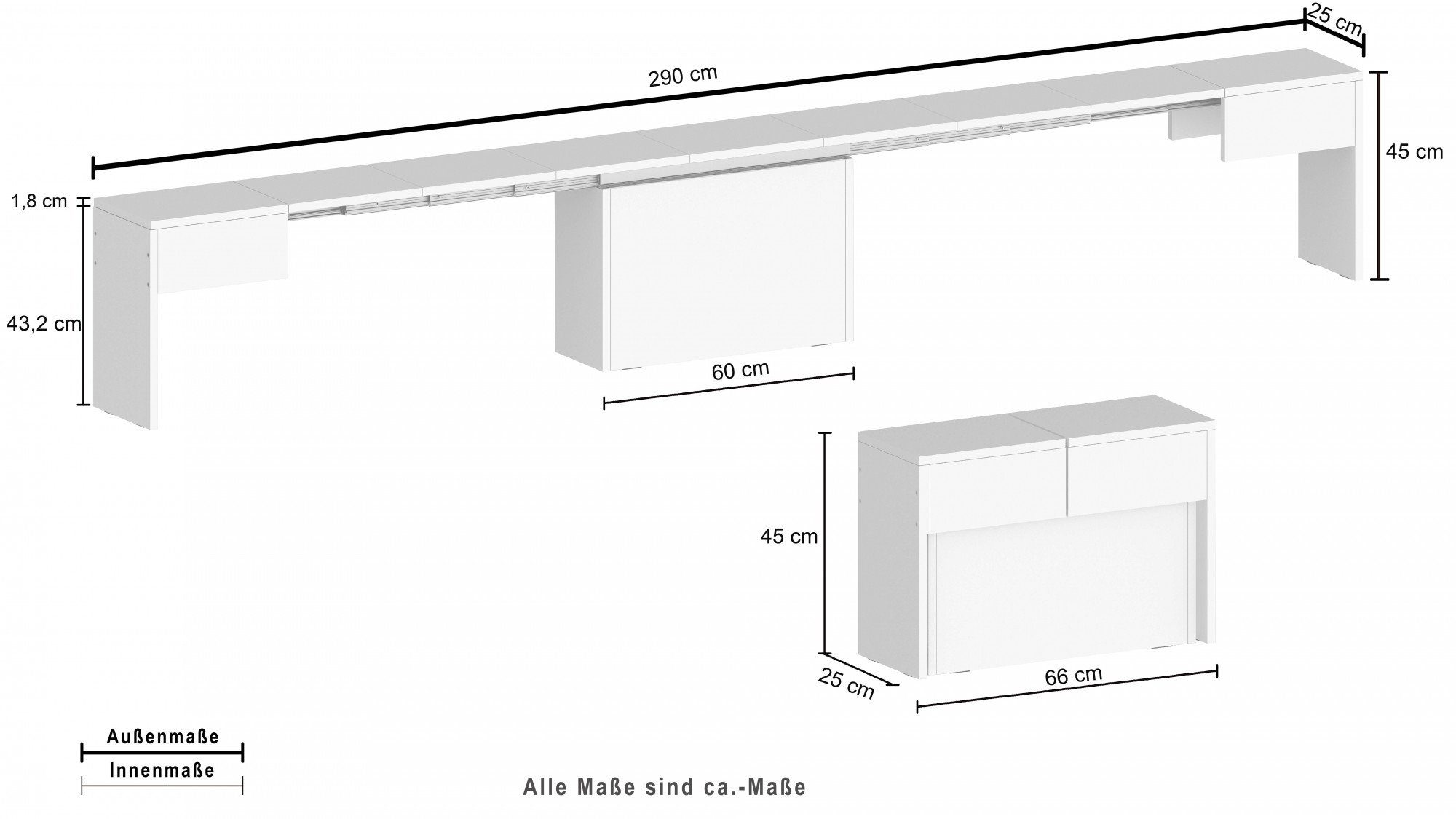 Tecnos Sitzgruppe Praktika, (Spar-Set, 2-tlg., Set beinhaltet 2 Bänke), Je Bank ausziehbar bis 290 cm