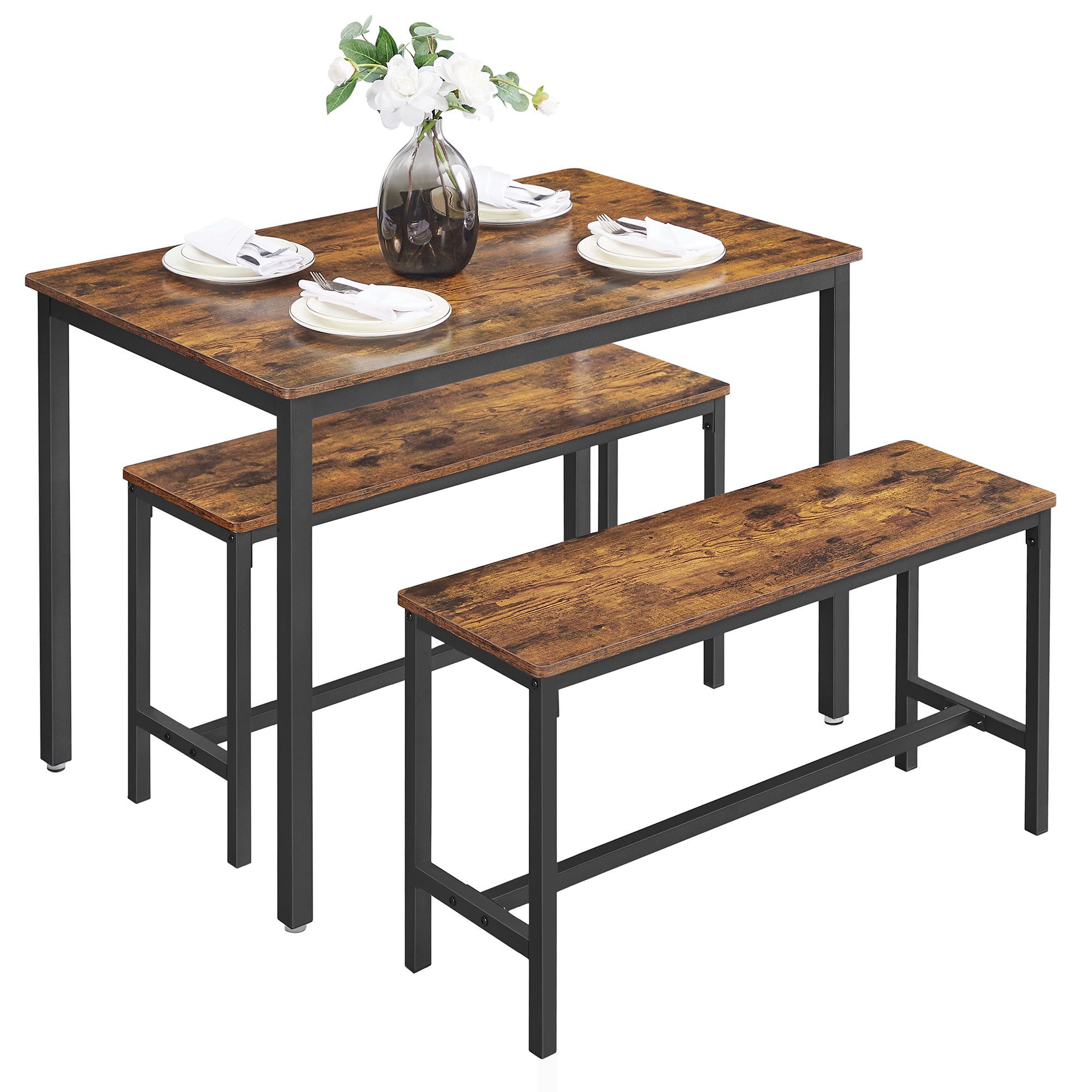 VASAGLE Essgruppe, (Set, 3-tlg), Küchentisch 70 x 110 x 75 cm, 2 Bänke je 30 x 97 x 50 cm