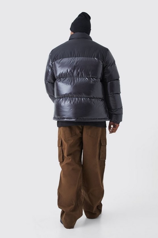 Plus Man hochglänzende Colorblock Steppjacke