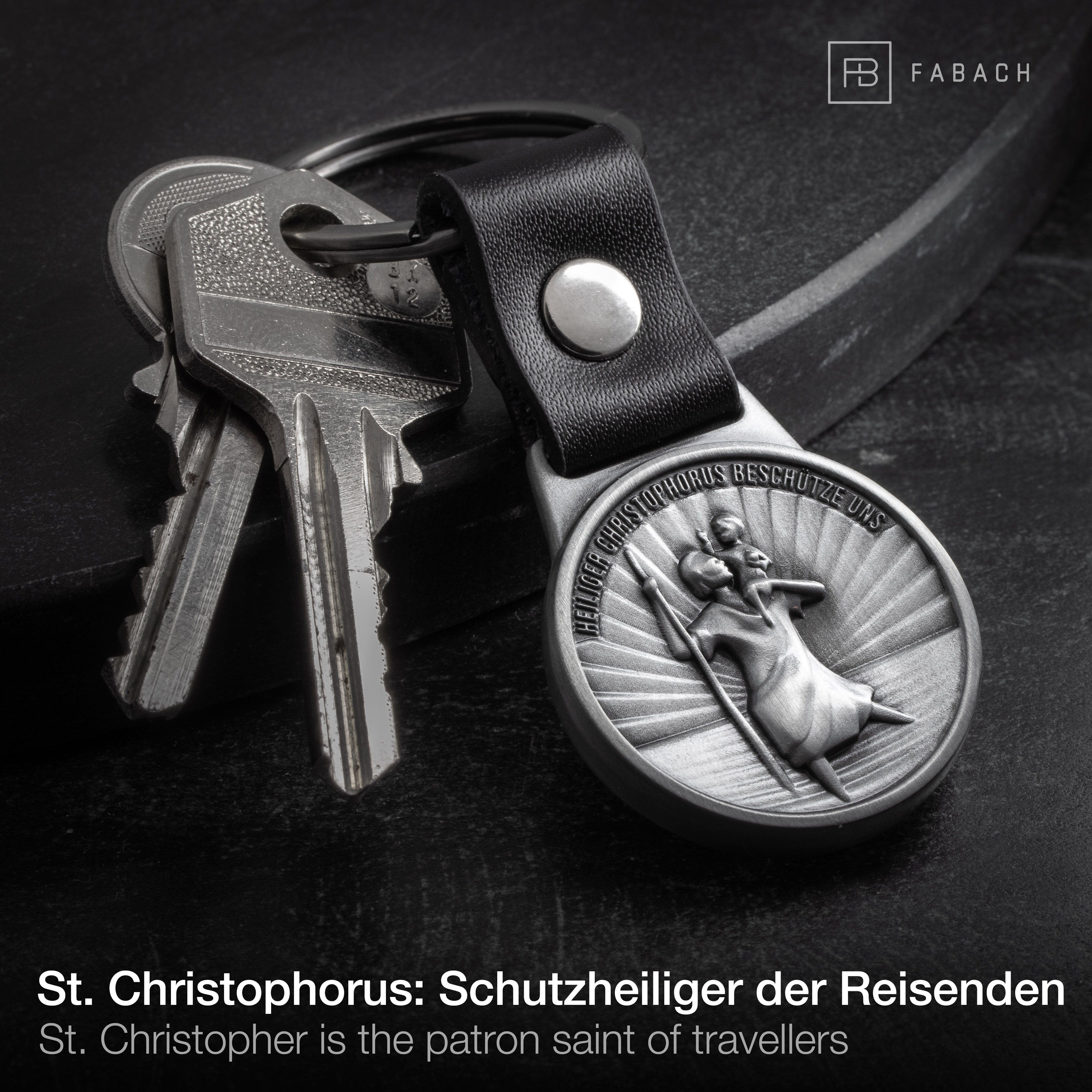 FABACH Schlüsselanhänger Christophorus am Lederband - Schutzpatron für Autofahrer und Reisende