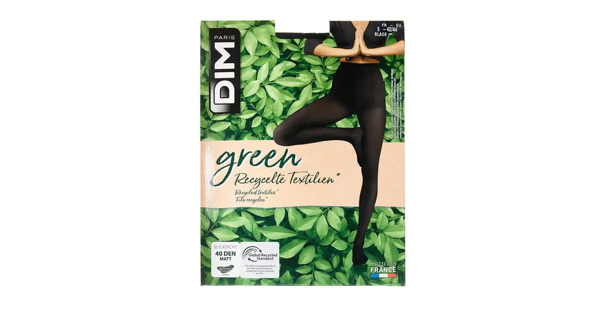 DIM Damen Feinstrumpfhose aus reycelten Garn Green 40 DEN noir