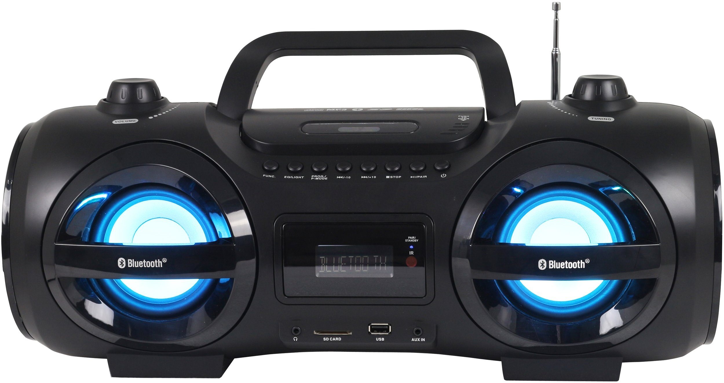 Reflexion CDR900BT Boombox (200 W, Tragbarer CD-Player, Ghettoblaster, Discolicht mit blinkender Modi-Auswahl, Bluetooth, MP3, CD, USB, SD, AUX-IN)