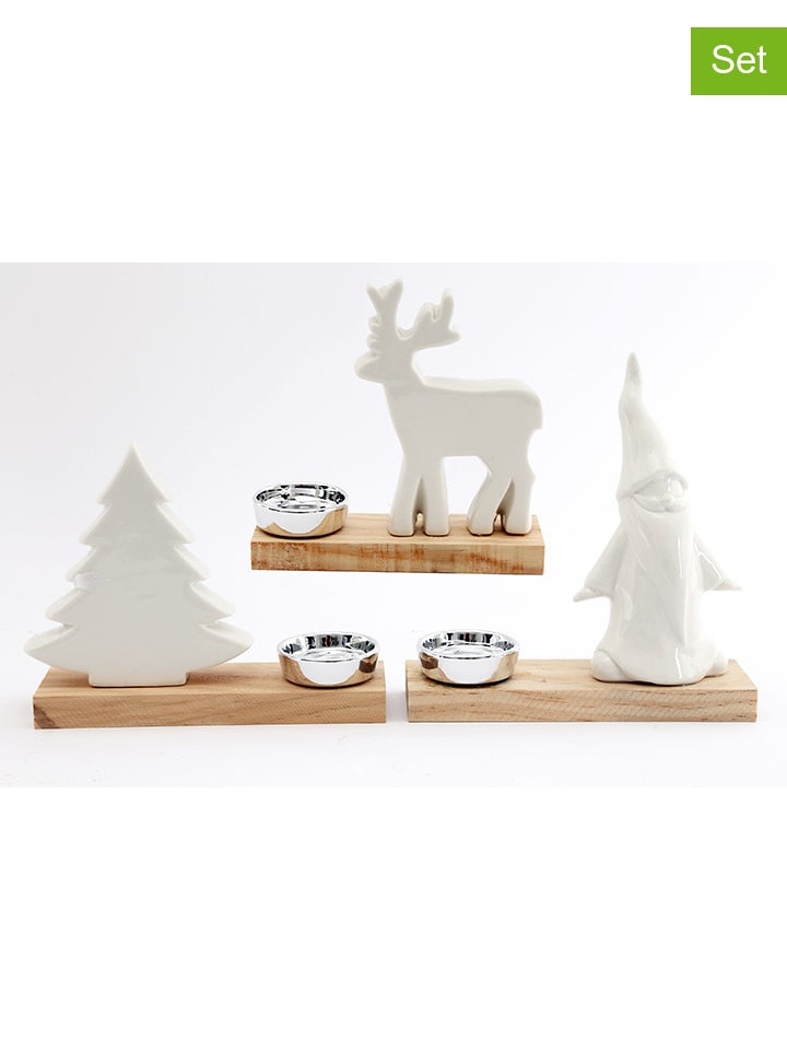 SiL Interiors 3er-Set: Windlichter in Weiß/ Hellbraun - (B)17 x (H)14 x (T)5 cm günstig kaufen onesize