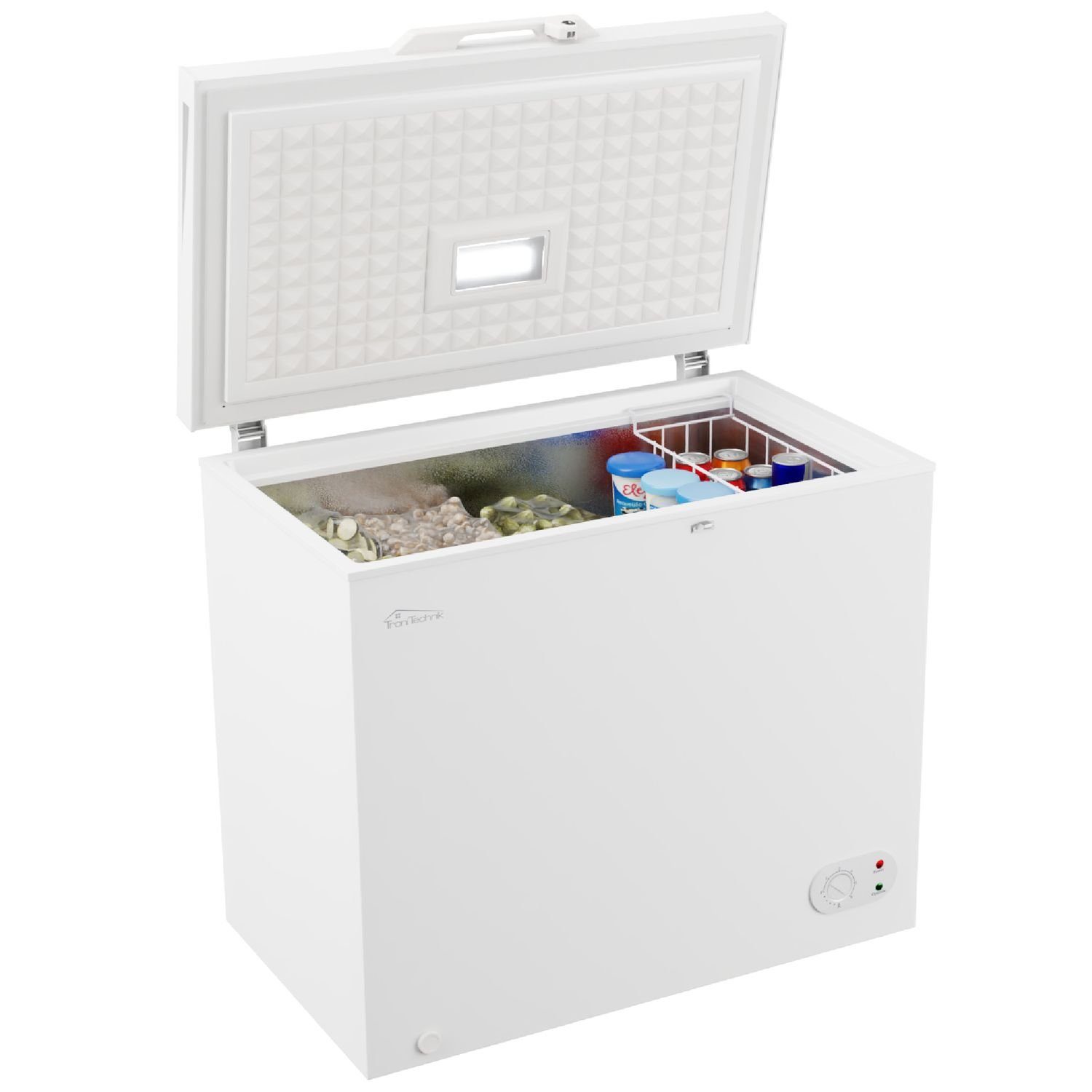 TroniTechnik Gefriertruhe BORGAR 210 PRO, 90.5 cm breit, 202 l, inkl. Dual Thermostat, LED Licht, Griff, Schloss, Rollen, Einlegekorb