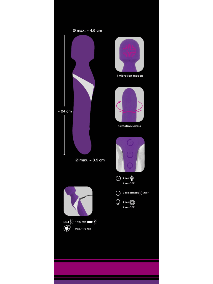 Javida Massagestab Wand & Pearl Vibrator in lila günstig kaufen 24 cm