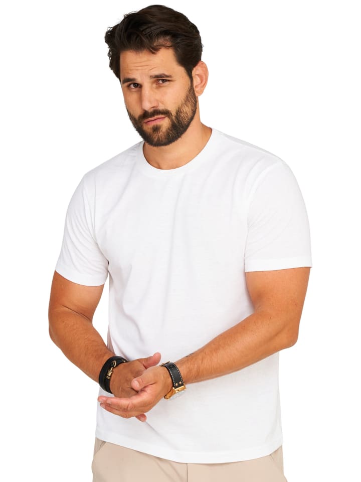 DAILY COTTON T-Shirt - BASETEEO 3er Pack Rundhals O-Neck in Weiß günstig kaufen