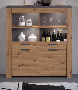 trendteam Highboard Follow (Schrank in Eiche Artisan mit grau, 127 x 139 cm), mit 8 Fächern