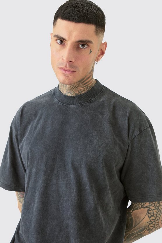 Tall Oversize T-Shirt und Shorts mit Acid-Waschung
