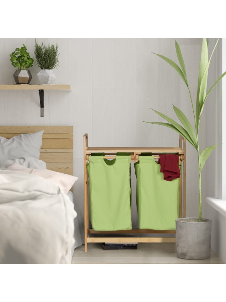 relaxdays Wäschekorb Regal in Natur/ Grün - (B)64 x (H)73 x (T)33 cm günstig kaufen onesize