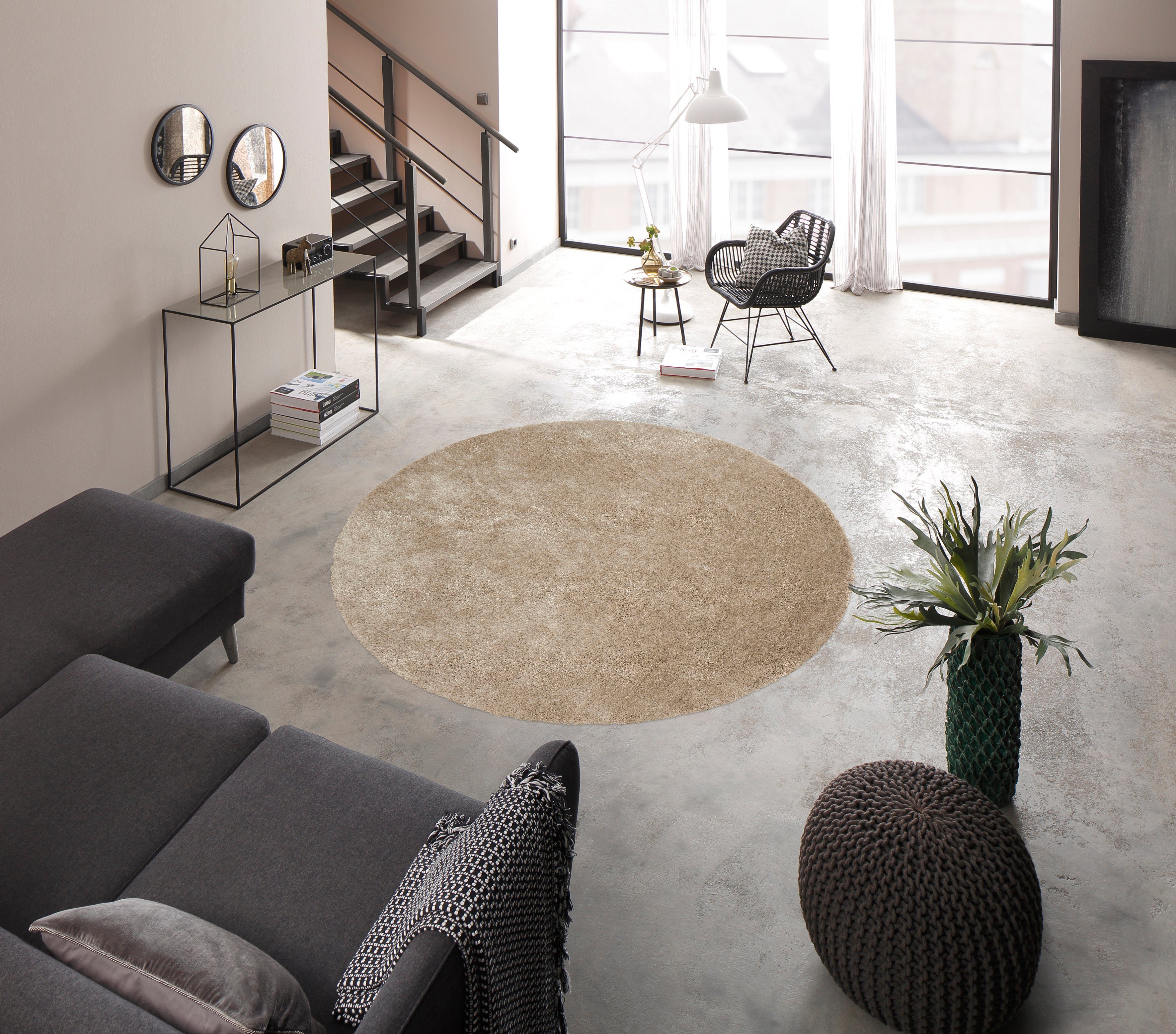 Hochflor-Teppich Dana Teppich, Bruno Banani, rund, Höhe: 30 mm, unifarben, Mikrofaser Teppiche, Wohnzimmer, Schlafzimmer, Esszimmer