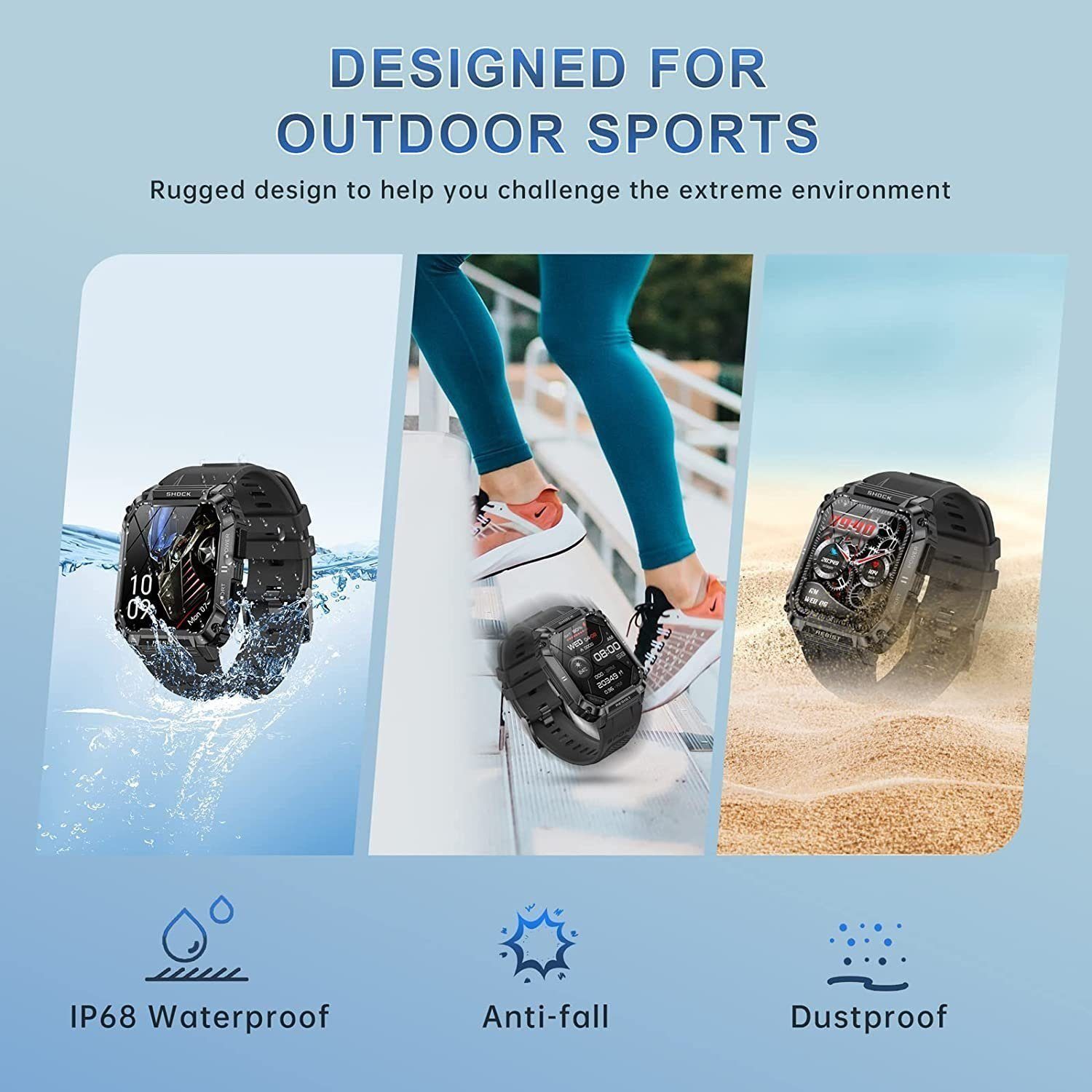 Mutoy Smartwatch, Fitness Tracker Uhr, Damen Herren Smartwatch (Fitnessuhr mit Telefonfunktion 1,95
