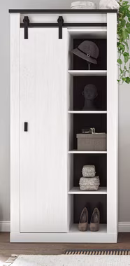 Furn.Design Mehrzweckschrank Stove (Flur- und Schuhschrank in Pinie weiß Landhaus, 93 x 201 cm) mit Schiebetür