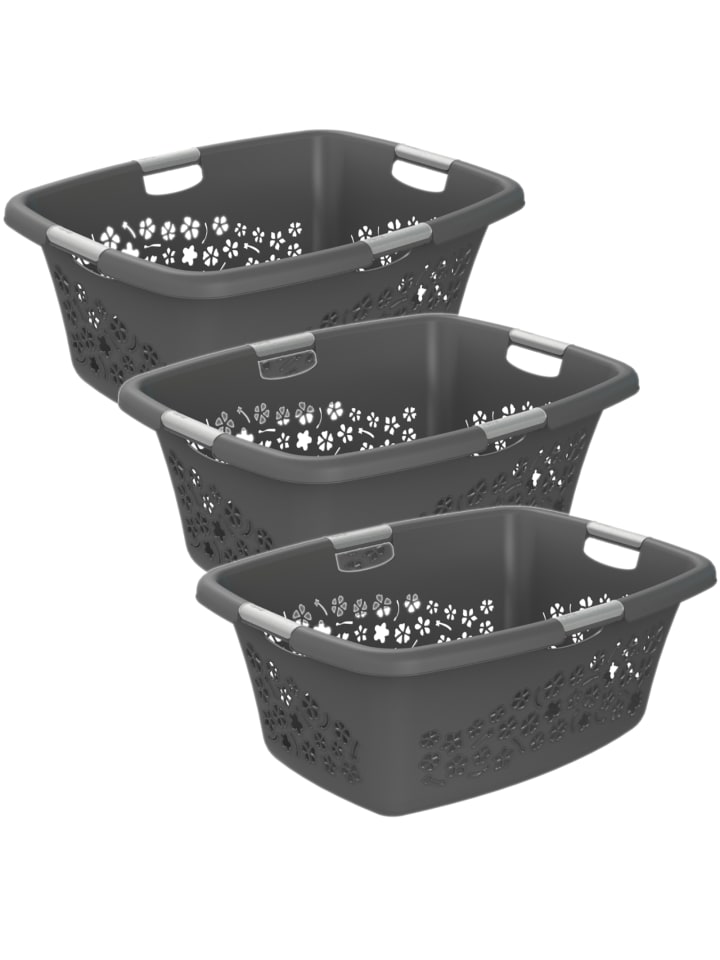 Rotho Flowers 3er-Set Wäschekorb 50l, Kunststoff (PP) BPA-frei in Anthrazit günstig kaufen onesize
