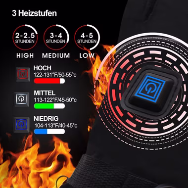Rosnek Elektriker-Handschuhe Beheizt, 3 Stufen, wasserdicht, für Jagd Wandern Ski Winterarbeit (1 Paar) Touchscreen, Batterie