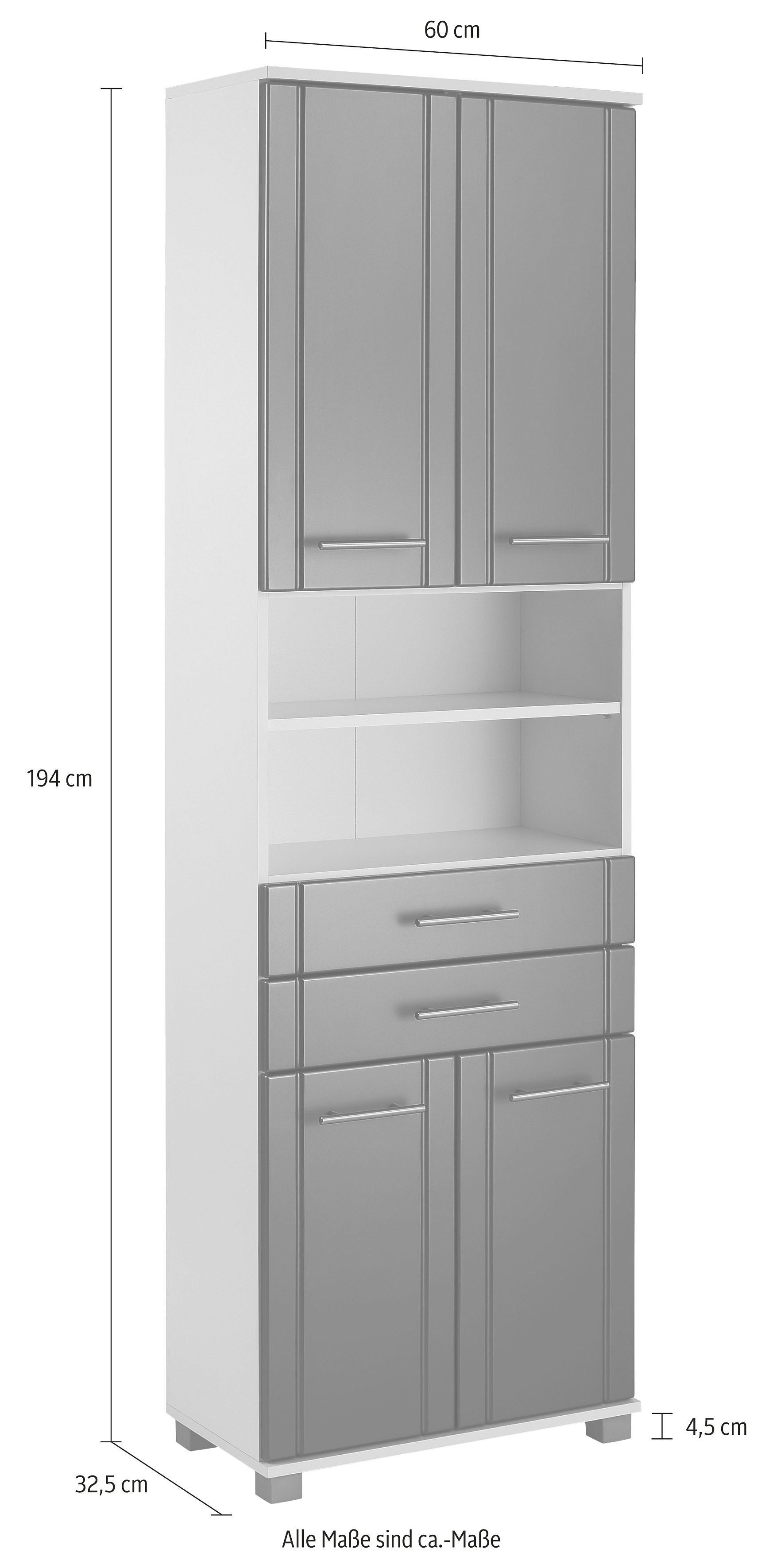Schildmeyer Hochschrank Emmi Breite 60 cm, Metallgriffe, mit 2 Schubkästen