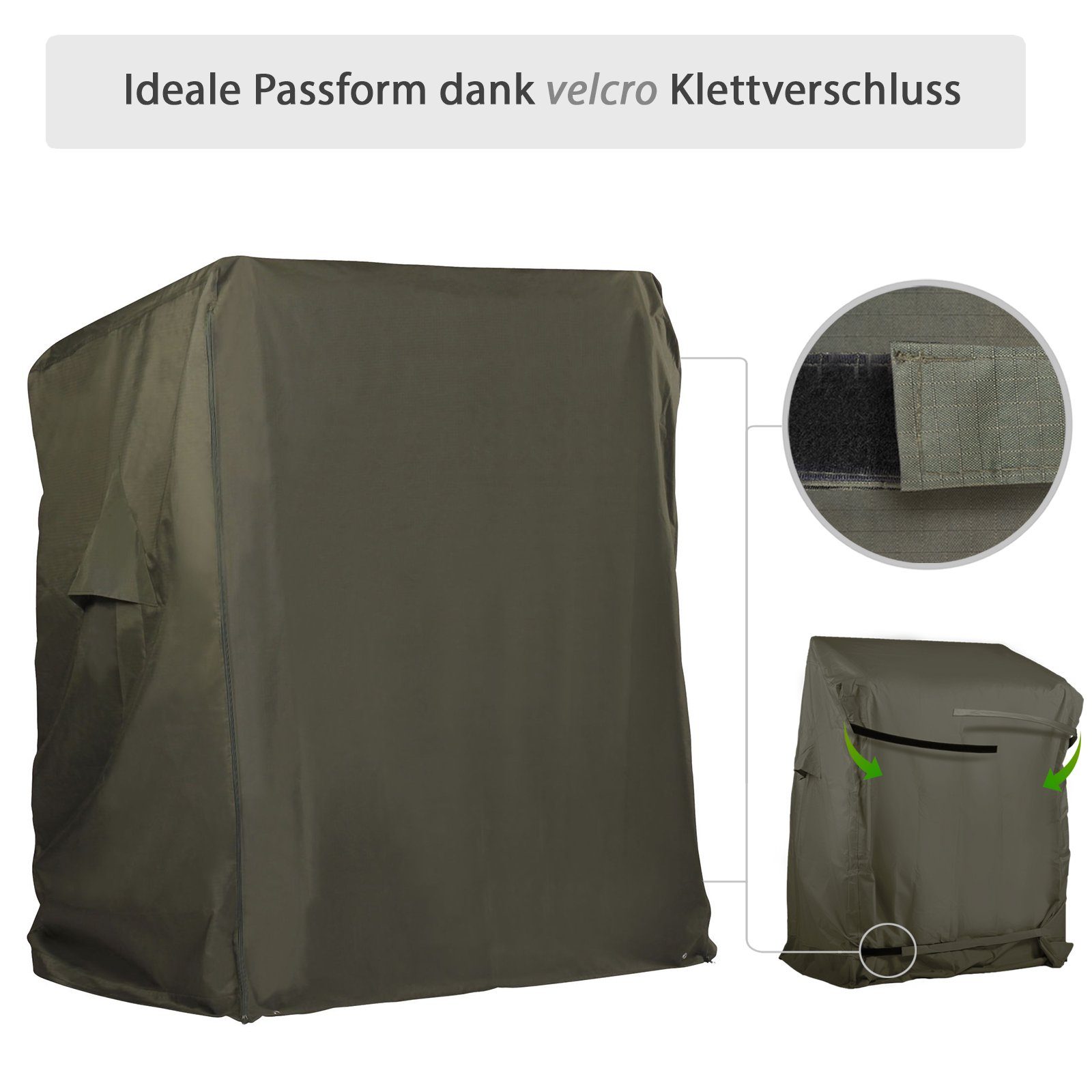 Strandkorb Hanse Strandkorb-Schutzhülle Premium Strandkorbhülle, Abdeckhaube in grün, 600D, winterfest, Segeltuch-Qualität, UV-beständig & atmungsaktiv