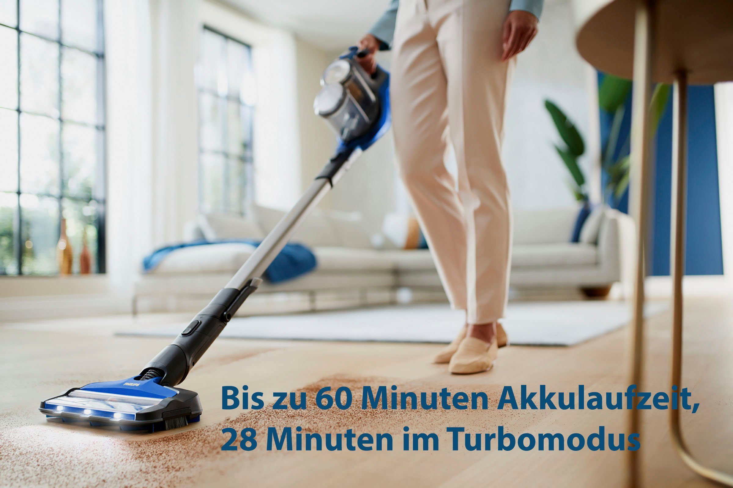 Philips Akku-Stielstaubsauger XC8045/01 SpeedPro Max, beutellos, mit 60 Minuten Laufzeit und 360°-Saugdüse