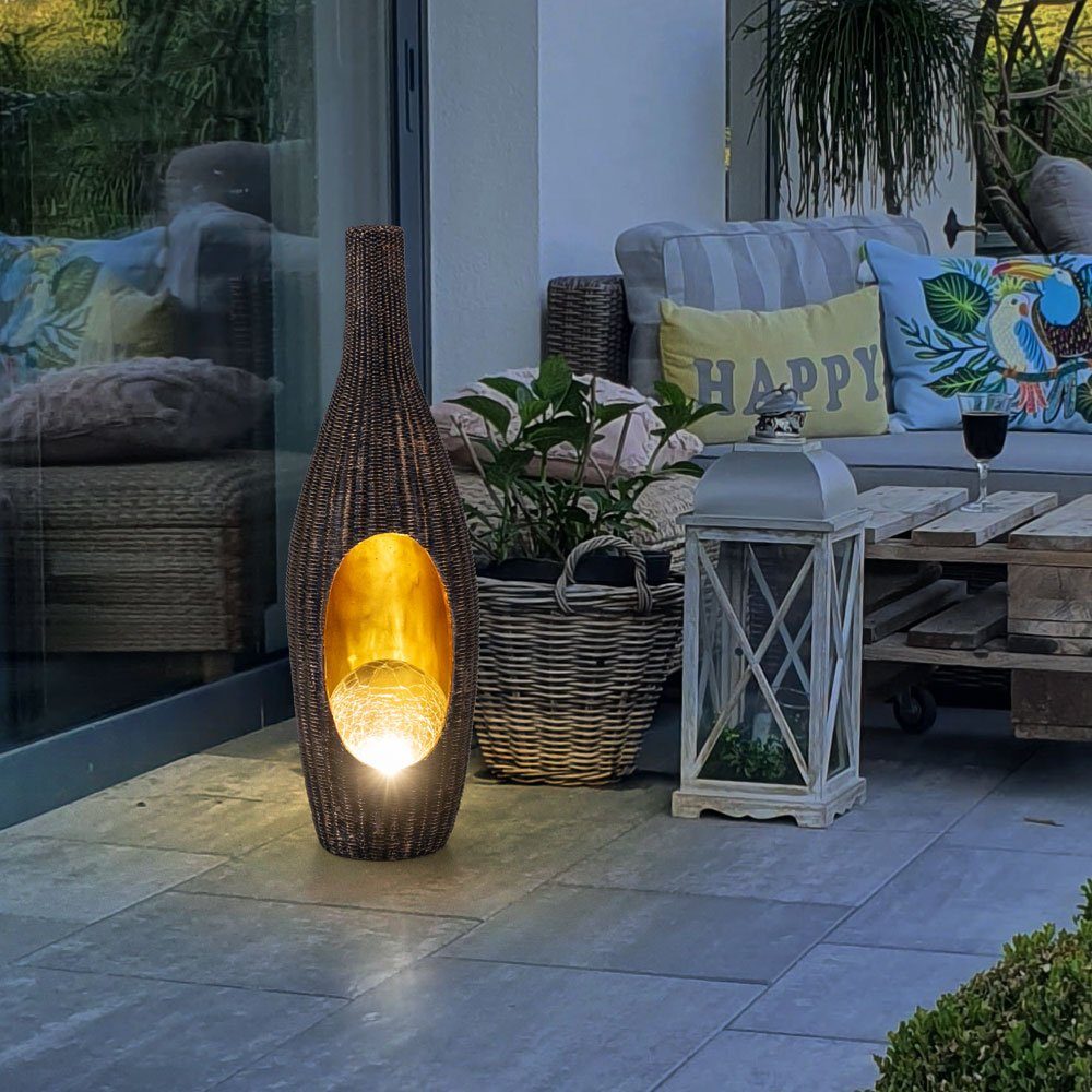 etc-shop Gartenleuchte, LED-Leuchtmittel fest verbaut, Warmweiß, Solarleuchte Rattan-Optik Solarleuchte Gartendeko für Außen Deko