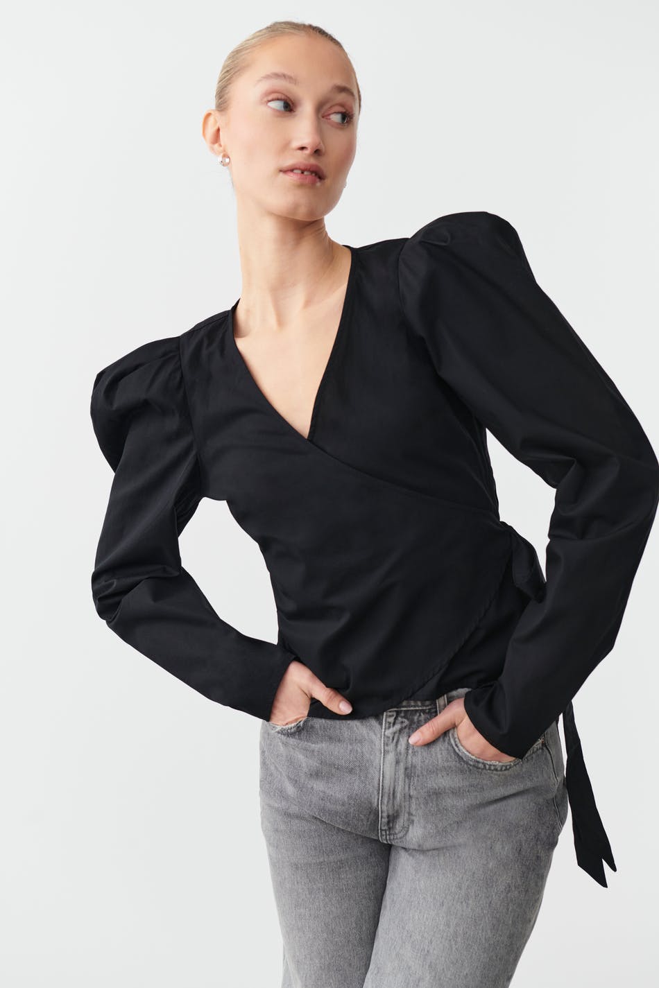 Wrap poplin blouse