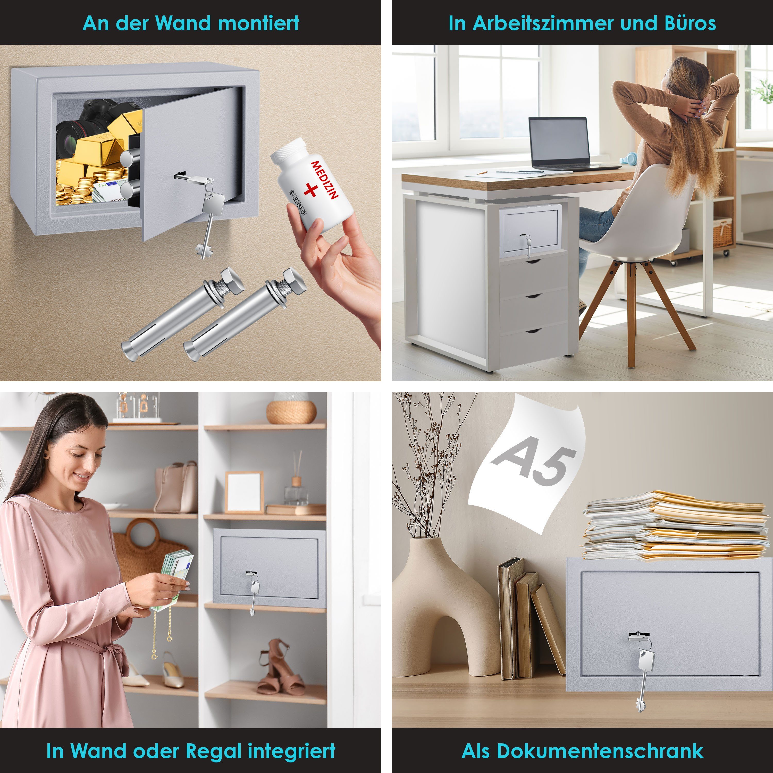 KESSER Tresor, Möbeltresor mit Doppelbartschloss, Safe Tresor Geldschrank