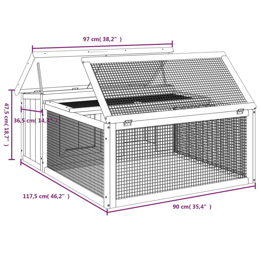 vidaXL Kleintierkäfig Kaninchenstall Grau 117,5x97x47,5 cm Massivholz Kiefer