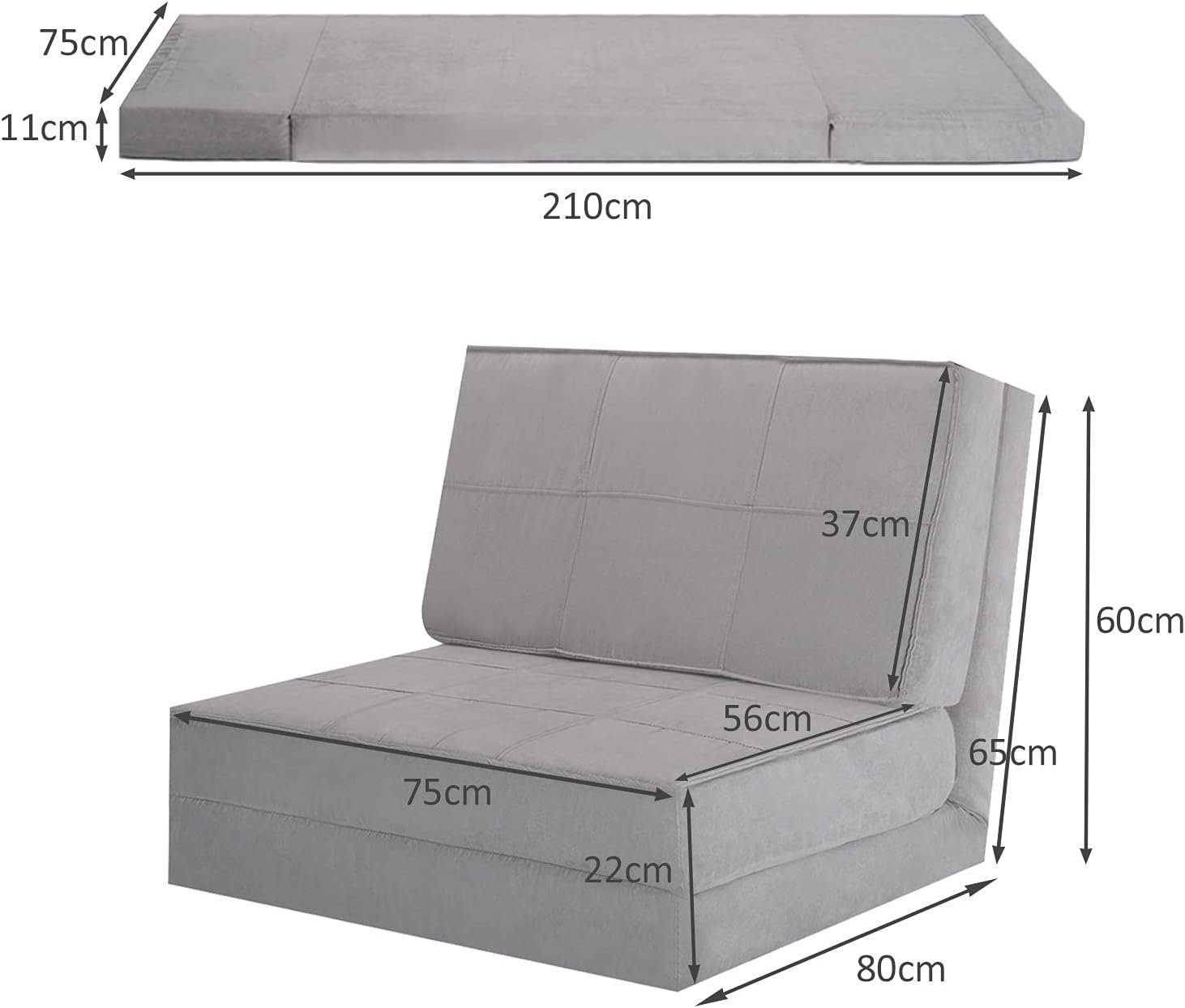 KOMFOTTEU Sofa Bodensofa Klappsofa, mit 5 Winkelstufen, mit Schlaffunktion