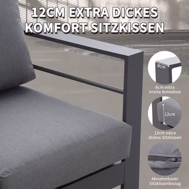 MeXo von GLP HOME Gartenlounge-Set Aluminium Sitzgruppe wetterfest Lounge Set für 5-7 Personen, (Gartenmöbel, Gartengarnitur mit Kissen), Essgruppe für Terrasse Balkon Garten Indoor Outdoor