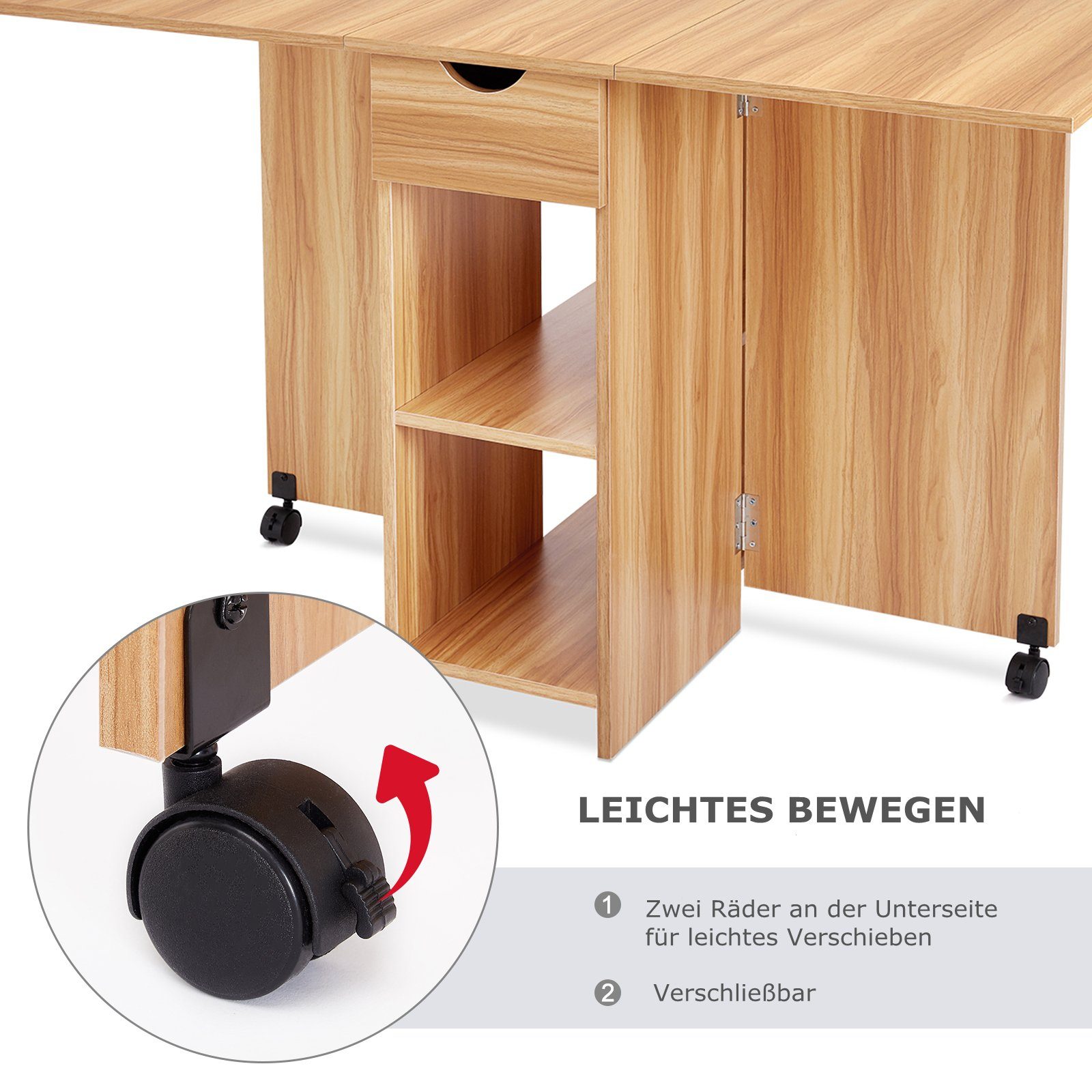 Mondeer Esstisch Klappbarer Esstisch, mit einer Schublade und zwei Lagerregalkonsolen