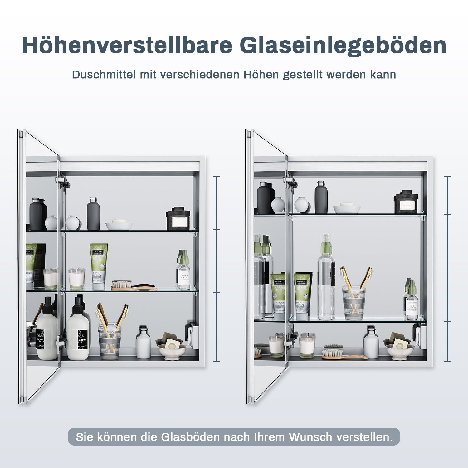 SONNI Spiegelschrank Bad Badezimmer Spiegelschrank mit LED Beleuchtung Aluminum