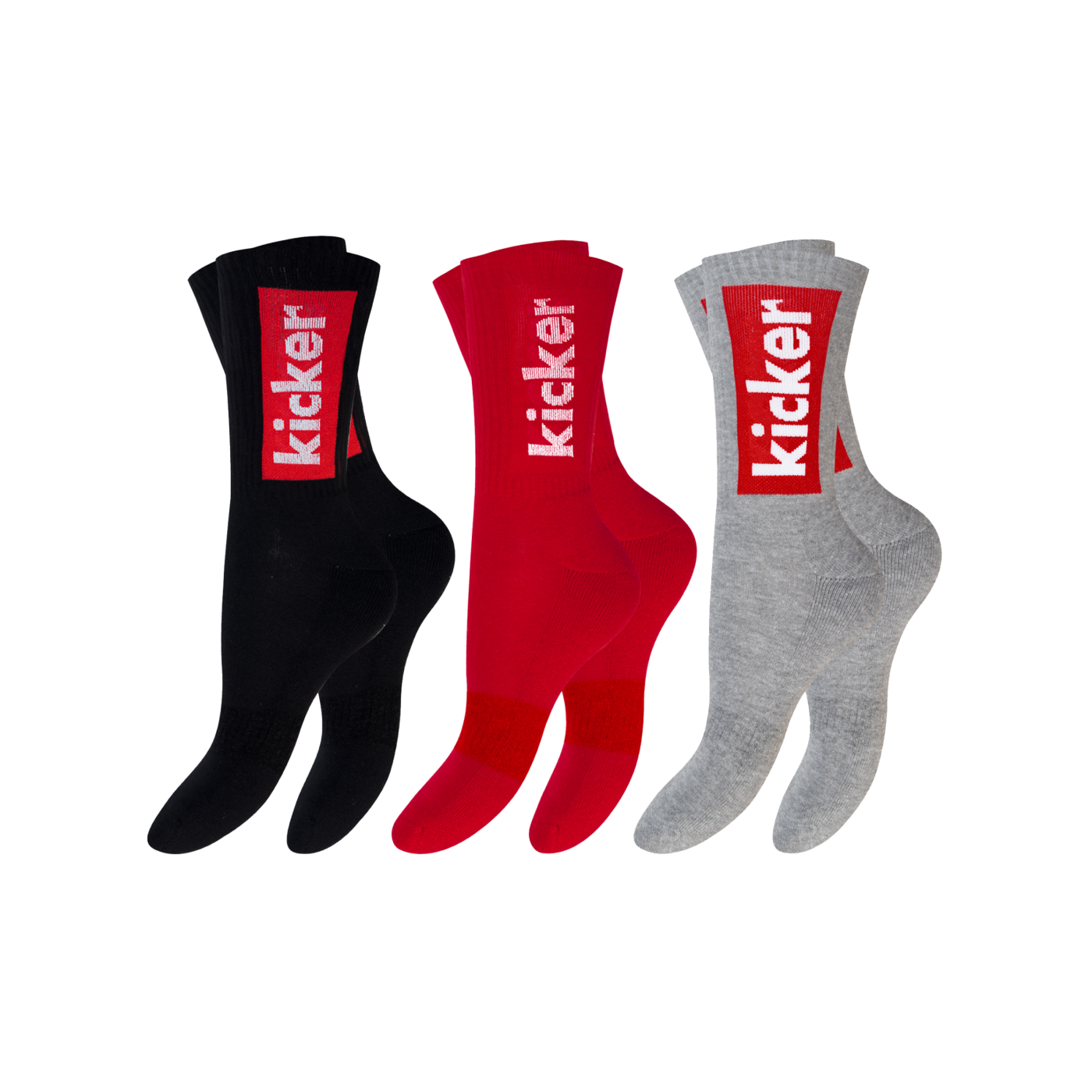 kicker Crew Socken 3er Pack Schwarz Rot Grau