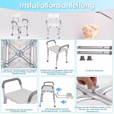 Clanmacy Dusch- und Badhocker Duschhocker Badhocker Höhenverstellbarer 6 Einstellbar Alu Badsitz