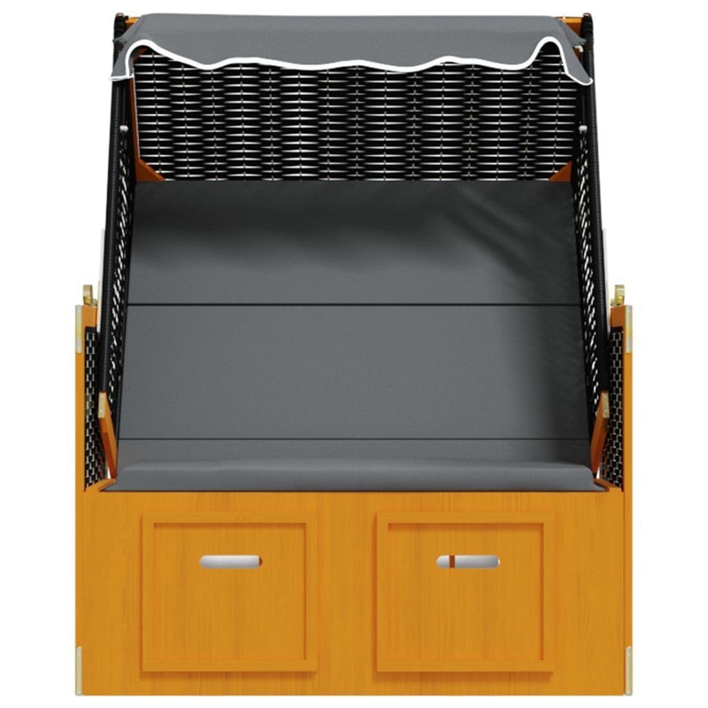 vidaXL Gartenliege Strandkorb mit Dach Poly Rattan & Massivholz Schwarz Anthrazit, 1 St.