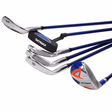 ECD Germany Golftrolley Skymax Junior Set Golftasche Golf Caddybag Kinderset Golfbag Standbag, Für 6 Golfschlägern Blau-Weiß 6-9 RH mit 4 Fächern Regenschutzhülle