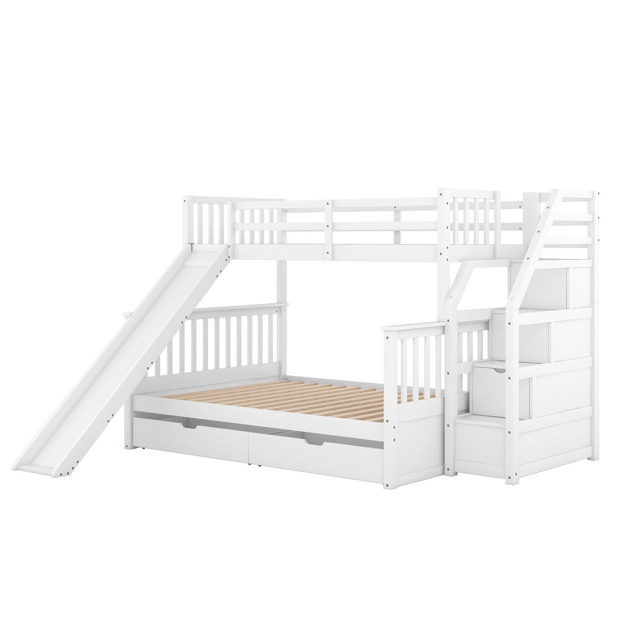 HAUSS SPLOE Kinderbett Etagenbett Holzbett Kinderbett Hochbett Bettrahmen Einzelbett (mit Schubladen, Stauraum und Rutsche, multifunktional, 90 x 200 über 140 x 200), Ohne Matratze