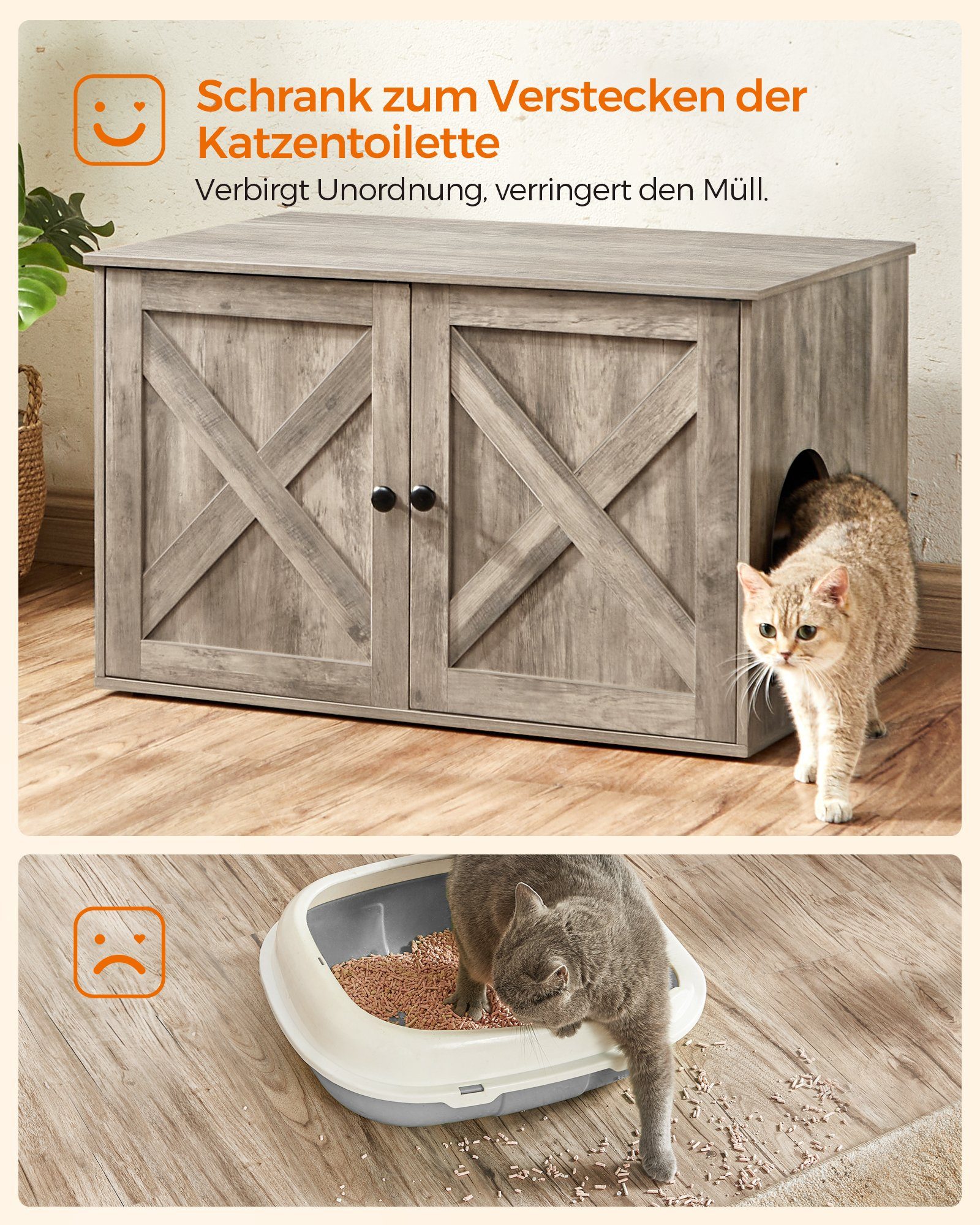 FEANDREA Katzentoilette, 80 x 53 x 49,2 cm, mit herausnehmbarem Trennwand