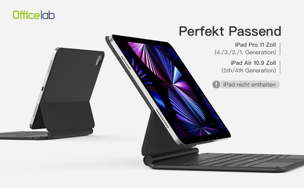 officelab Beleuchtete Tastatur für 10.9 Zoll iPad Air 5/4, iPad Pro 11 Zoll iPad-Tastatur