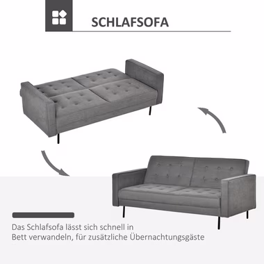 HOMCOM Schlafsofa Schlafsofa, Set 1 Teile, Schlafsofa 3-Sitzer verstellbarer Bettsofa Grau