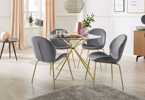 INOSIGN Glastisch Silvi, rund, Ø 110 cm, Metallgestell in messingfarben