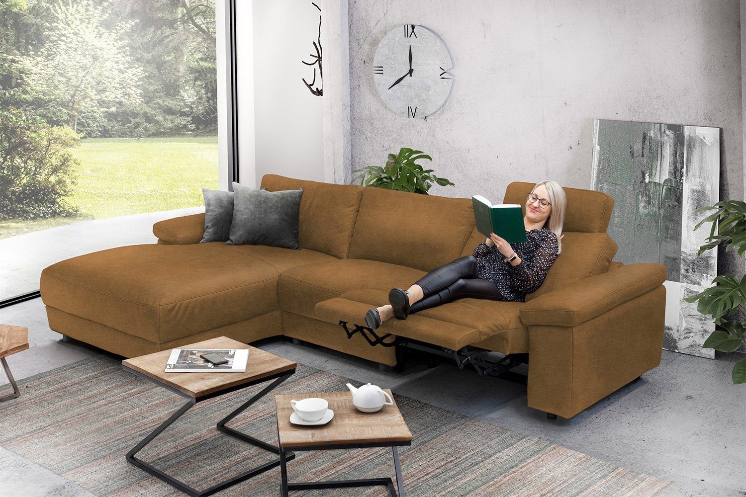 KAWOLA Ecksofa LOLA XL, Sofa Stoff od. Leder, Recamiere rechts od. links, versch. Farben