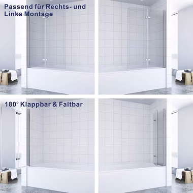 AQUALAVOS Badewannenaufsatz Badewannenaufsatz Faltwand Badewannenfaltwand Duschwand für Badewanne, 5 mm Einscheiben-Sicherheitsglas (ESG) mit Lotus-Effekt Nanobeschichtung, in 2 verschiedenen Breiten (100/120 cm), Höhe: 140 cm, Spritzschutz im Bad, g
