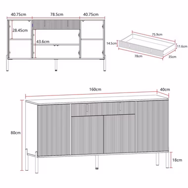 FUFU&GAGA Sideboard Komodenschrank mit 4 Türen und 1 Schublade