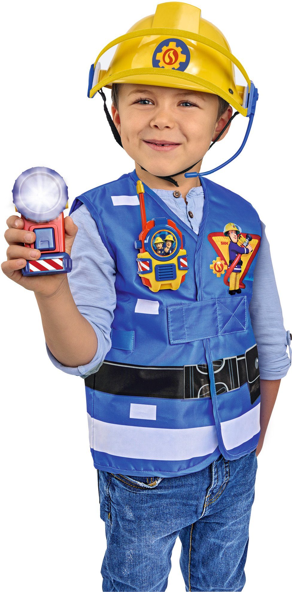 SIMBA Spielzeug-Schutzweste Feuerwehrmann Sam, Feuerwehr Rettungsset, (Set, 3-tlg), mit Taschenlampe und Walkie-Talkie