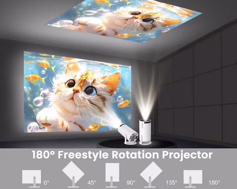 Magcubic unterstützt 4K 180° Dreh Projector mit 2.4/5G WiFi BT5.0 Portabler Projektor (200 lm, 10000:1, 3840 x 2160 px, Automatischer Keystone-Korrektur Heimkino Portabler mit 130''Display)