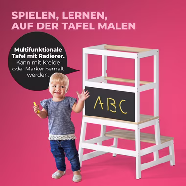 Spielwerk Kinderstuhl, 50x51x93cm 100kg belastbar Sicherheitsstange Tritthocker Küchenhelfer