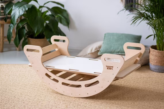 Rainbow Kids Wippe Montessori Kletterdreieck Rutsche Kletterbogen Wippe + Bogenkissen (S003 + Bogenkissen)